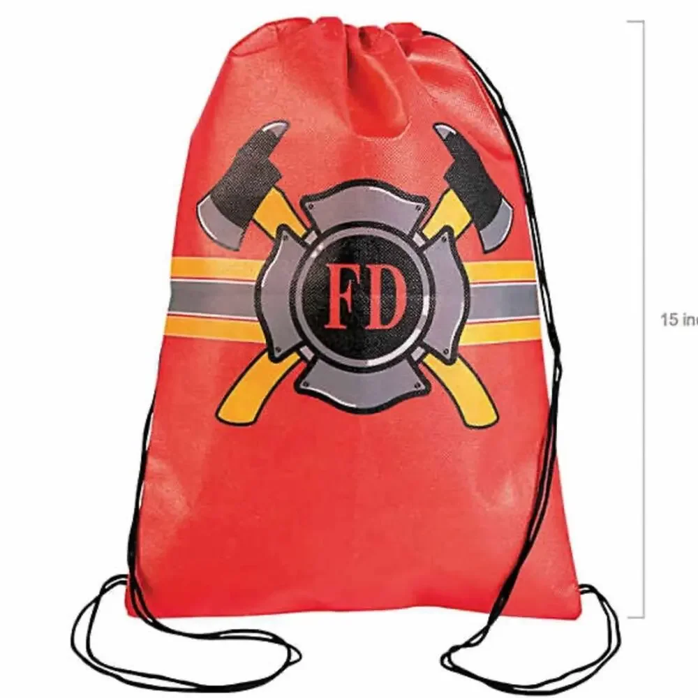 6 Firefighter Party Drawstring Bags